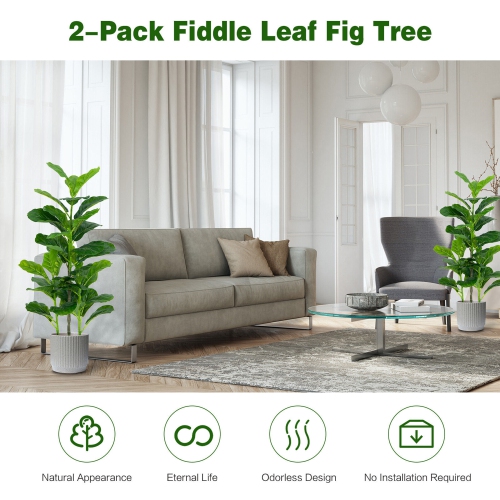 Gymax Artificial Tree 2-Pack Artificial Fiddle Leaf Fig Tree forIndoor & Outdoor