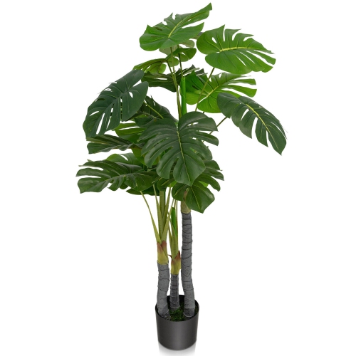 GYMAX  4Ft Artificial Tree Artificial Monstera Palm Tree Fake Plant for Indoor Outdoor