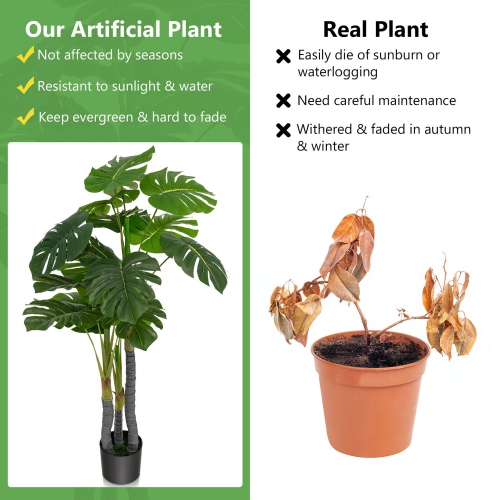 Gymax 4FT Artificial Tree Artificial Monstera Palm Tree Fake Plant for Indoor Outdoor