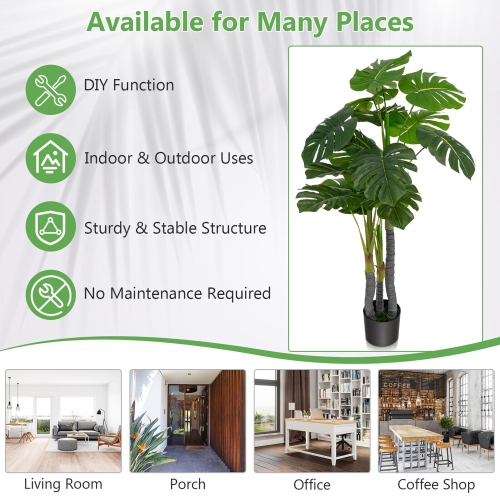 Gymax 4FT Artificial Tree Artificial Monstera Palm Tree Fake Plant for Indoor Outdoor