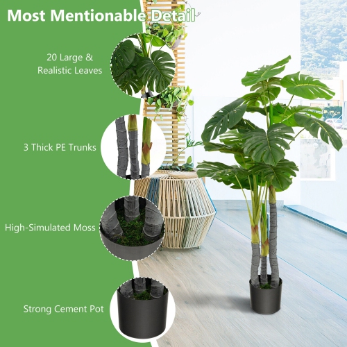 Gymax 4FT Artificial Tree Artificial Monstera Palm Tree Fake Plant for Indoor Outdoor