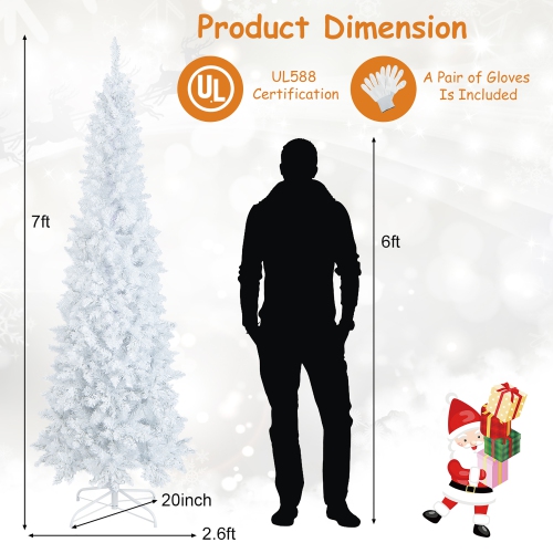 Gymax 7FT Pre-Lit Slim Pencil Christmas Tree Full Artificial Tree w/ LED Lights
