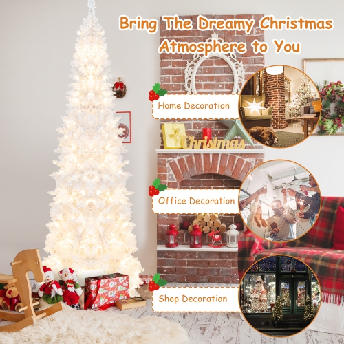 Gymax 7FT Pre-Lit Slim Pencil Christmas Tree Full Artificial Tree w/ LED Lights