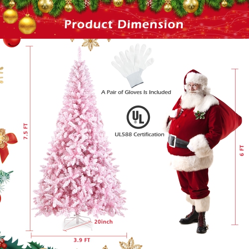 Gymax 7.5FT Pre-Lit Hinged Artificial Snow Christmas Tree Decor Tree w/ 450 LED Lights