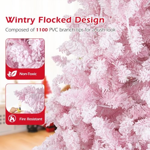 Gymax 7.5FT Pre-Lit Hinged Artificial Snow Christmas Tree Decor Tree w/ 450 LED Lights