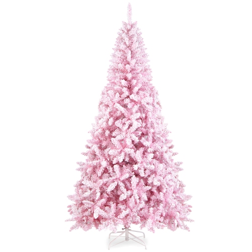 Gymax 7.5FT Pre-Lit Hinged Artificial Snow Christmas Tree Decor Tree w/ 450 LED Lights