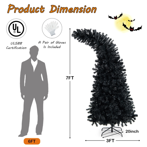 Gymax 7.5FT Pre-Lit Hinged Artificial Halloween Tree Holiday Decor Tree w/ Lights