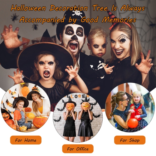 Gymax 7.5FT Pre-Lit Hinged Artificial Halloween Tree Holiday Decor Tree w/ Lights