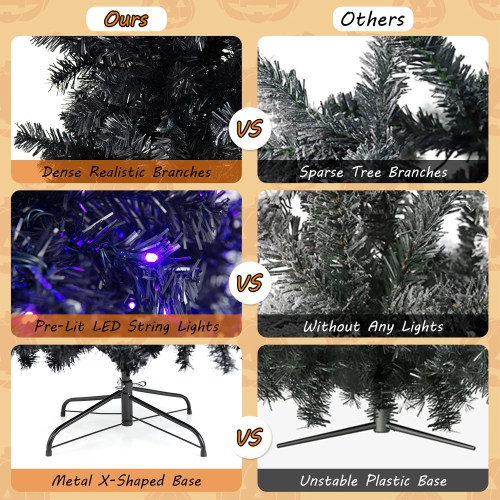 Gymax 7.5FT Pre-Lit Hinged Artificial Halloween Tree Holiday Decor Tree w/ Lights