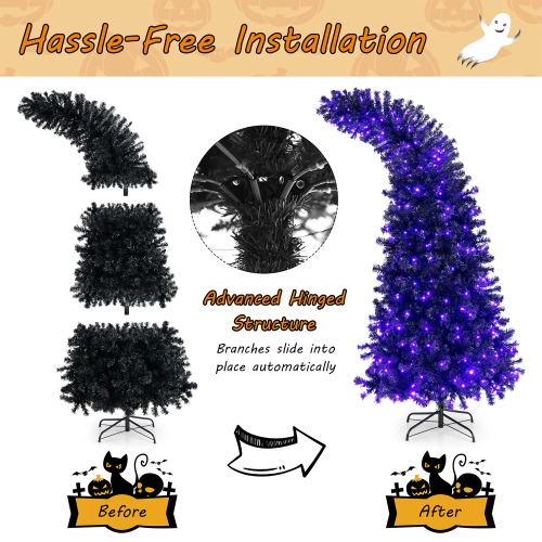 Gymax 7.5FT Pre-Lit Hinged Artificial Halloween Tree Holiday Decor Tree w/ Lights