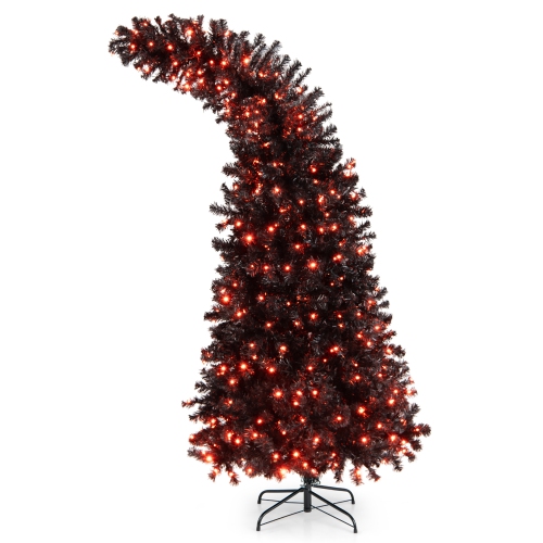 Gymax 7.5FT Pre-Lit Hinged Artificial Halloween Tree Holiday Decor Tree w/ Lights