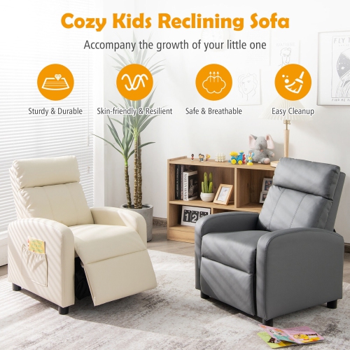 Gymax Kids Recliner Chair Adjustable Leather Sofa Armchair w/ Footrest Side Pocket