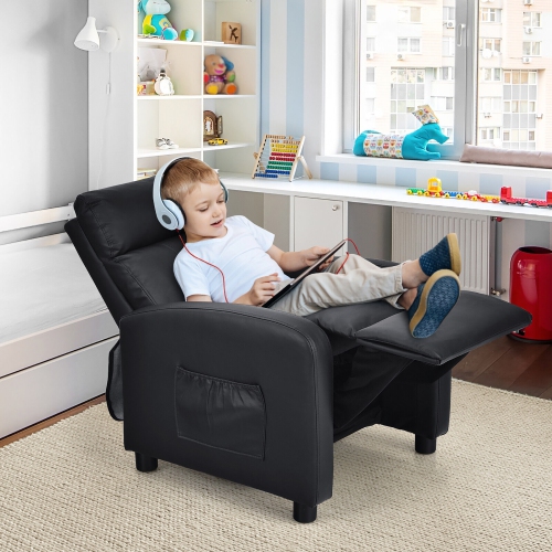 Gymax Kids Recliner Chair Adjustable Leather Sofa Armchair w/ Footrest Side Pocket