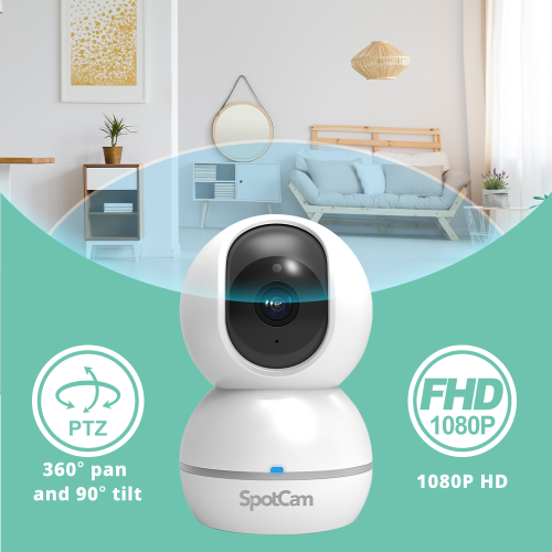 SpotCam Eva 2 Wireless Home Security Camera, 1080p, Indoor, Night Vision, Two-Way Talk, Motion & Sound Alert, Pan/Tilt, Automatic Human Tracking,