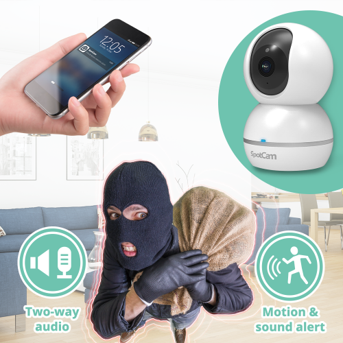 SpotCam Eva 2 Wireless Home Security Camera, 1080p, Indoor, Night Vision, Two-Way Talk, Motion & Sound Alert, Pan/Tilt, Automatic Human Tracking,