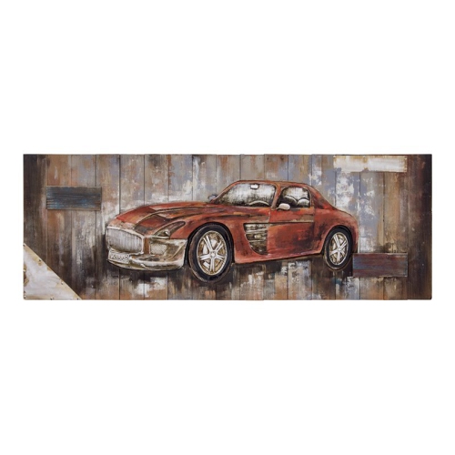YOSEMITE HOME DECOR  "red Vintage Car Ii" Wood Wall Art In Multi-Color