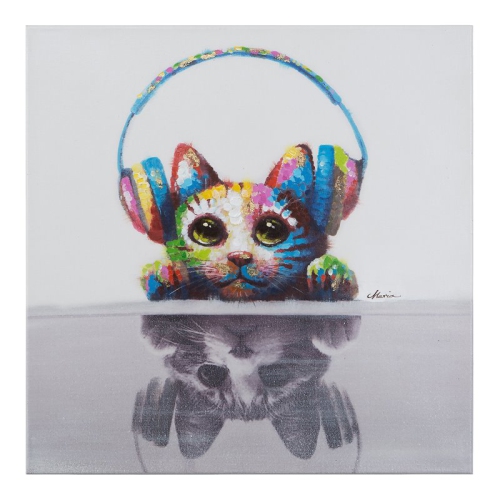YOSEMITE HOME DECOR  "cat Beats" Wood Gallery Wrapped Wall Art In Multi-Color