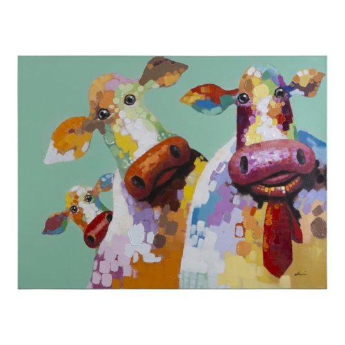 YOSEMITE HOME DECOR  "curious Cows I" Wood Wrapped Wall Art In Multi-Color