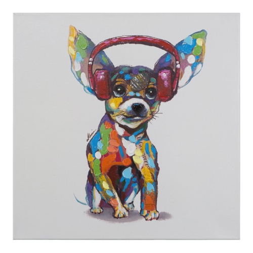 YOSEMITE HOME DECOR  "dog Beats Iv" Wood Gallery Wrapped Wall Art In Multi-Color