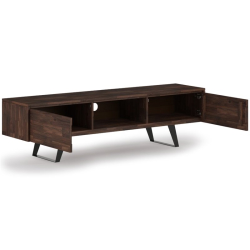 Simpli Home Lowry 72" Solid Wood Modern TV Stand in Distressed Charcoal Brown