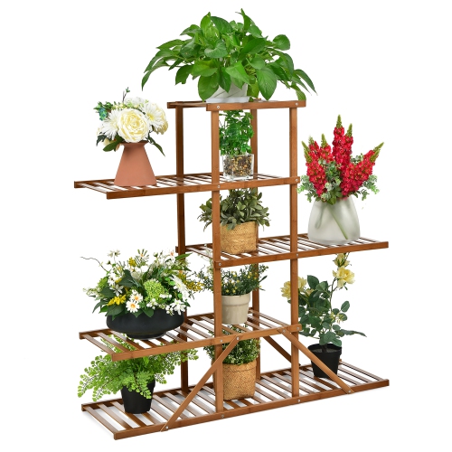 COSTWAY  Bamboo Plant Stand 5 Tier 10 Potted Plant Shelf Display Holder Natural\brown