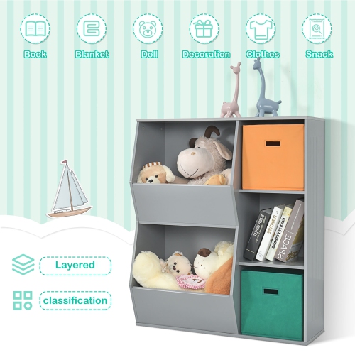 Costway Kids Toy Storage Cubby Bin Floor Cabinet Shelf Organizer w/2 Baskets