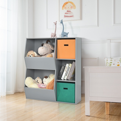Costway Kids Toy Storage Cubby Bin Floor Cabinet Shelf Organizer w/2 Baskets
