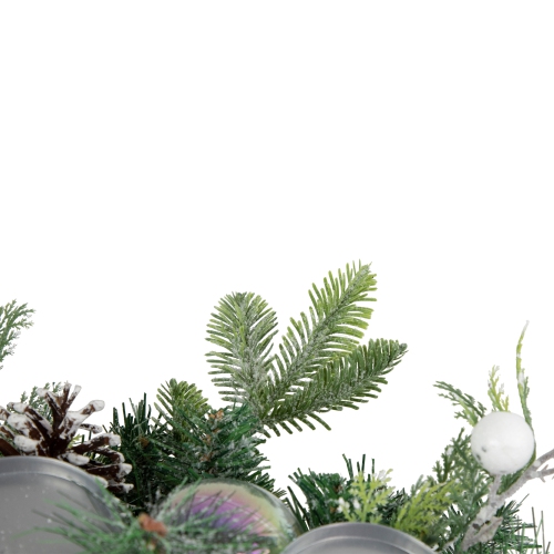 Pine and Berries Triple Candle Holder with Iridescent Christmas Ornaments - 32"