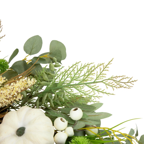 Peony and Pumpkin Artificial Fall Harvest Wreath, 24-Inch, Unlit