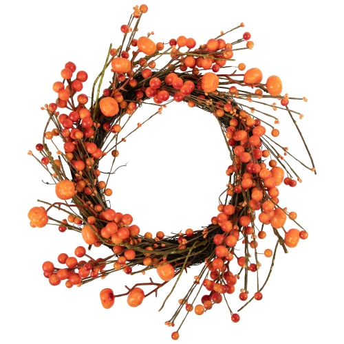 NORTHLIGHT  And Orange Berries With Mini Pumpkins Fall Harvest Wreath, 20-Inch, Unlit In Red