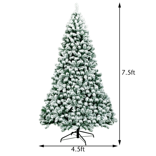 Sapin de Noël Artificiel Floqué et Pré-Illuminé de 228,6 cm de Marque Costway à Charnière avec 550 Lumières