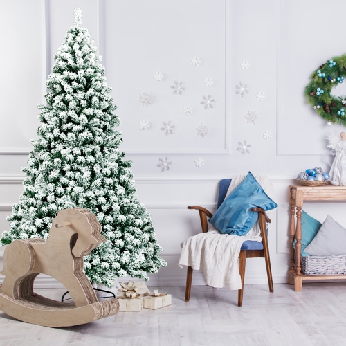 Sapin de Noël Artificiel Floqué et Pré-Illuminé de 228,6 cm de Marque Costway à Charnière avec 550 Lumières