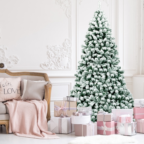 Sapin de Noël Artificiel Floqué et Pré-Illuminé de 228,6 cm de Marque Costway à Charnière avec 550 Lumières
