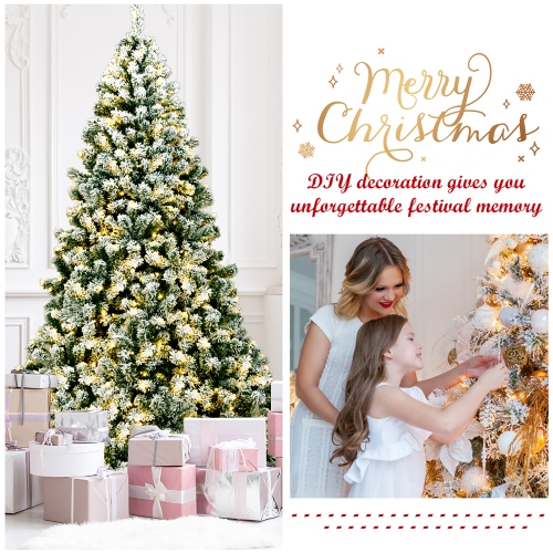 Sapin de Noël Artificiel Floqué et Pré-Illuminé de 228,6 cm de Marque Costway à Charnière avec 550 Lumières