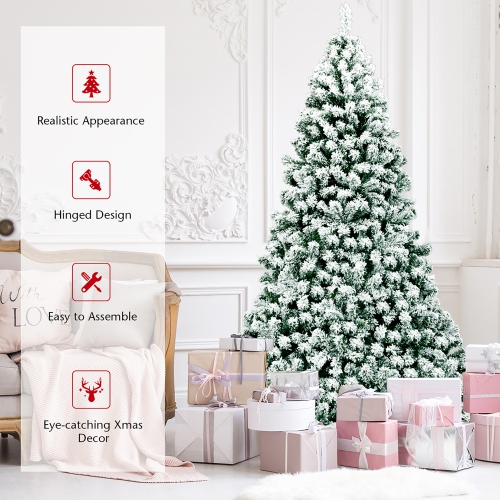 Sapin de Noël Artificiel Floqué et Pré-Illuminé de 228,6 cm de Marque Costway à Charnière avec 550 Lumières