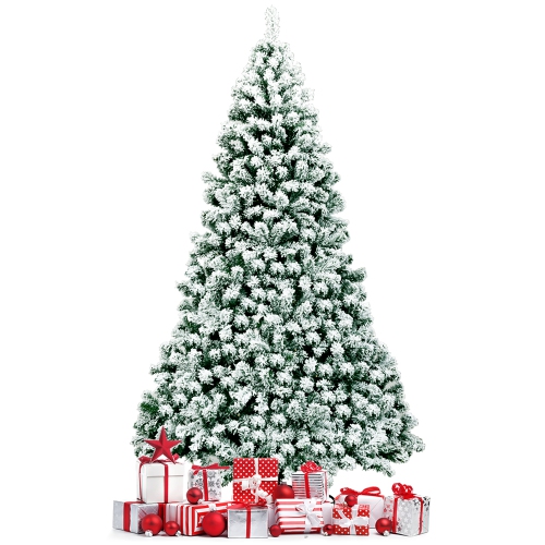 Sapin de Noël Artificiel Floqué et Pré-Illuminé de 228,6 cm de Marque Costway à Charnière avec 550 Lumières