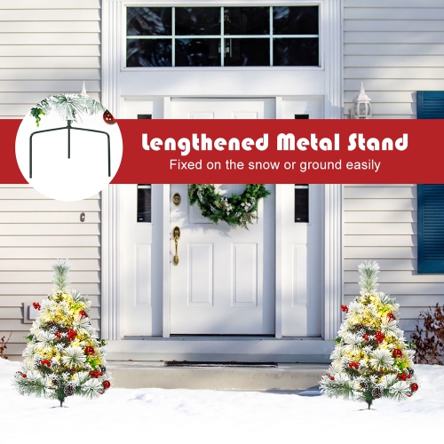 Costway Set of 2 24in Battery Powered Pre-lit Pathway Flocked Christmas Trees Outdoor