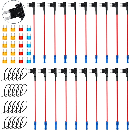 20 Pack 12V Car AddaCircuit Fuse Tap Mini Fuse Adapter Kit, Mini Fuse