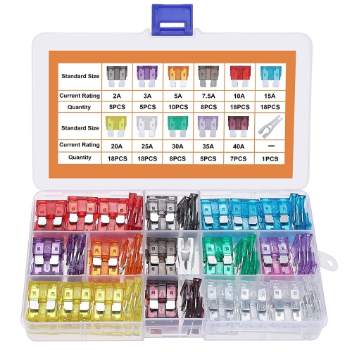 120Pcs Car Fuse Kit - Replacement Fuses Assortment Kit for Car/RV/Truck/Motorcycle(2Amp 3A 5A 7.5A 10A 15A 20A 25A 30A 35A 40A) - Standard Blade
