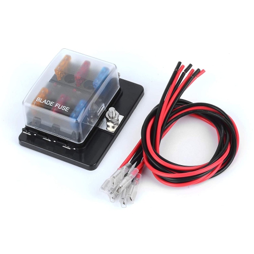 6 Way DC 12~32V Blade Fuse Box Holder Fuse Block with Fuses Cables with LED Warning Light Protection Cover for Automotive Car Boat Marine Trike with