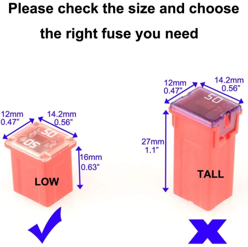 12pcs 12V-24V Automotive Low Profile Jcase Box Shaped Assorted Fuse for Trucks,Cars and SUV,Boat(20A/25A/30A/40A/50A/60A,Each 2pcs)