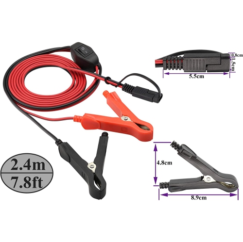 SAE Extension Cable 16 AWG Wire Harness SAE to Battery Alligator Crocodile Clip12V DC Extension Cord with Switch Quick Connect/Disconnect Snap Action