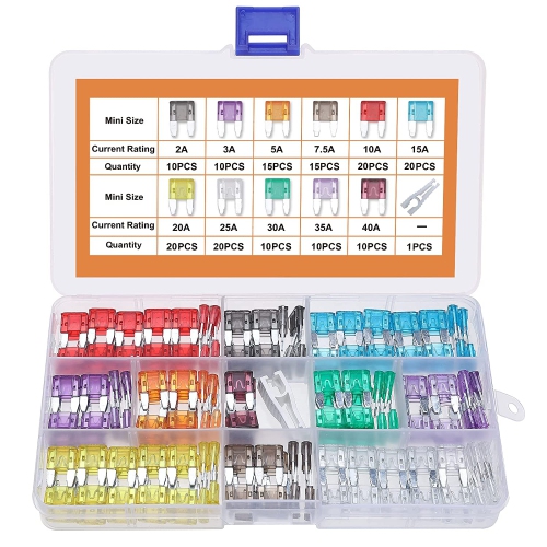 DOLAER  160PCs Car Fuse Kit - Replacement Fuses Assortment Kit for Car/rv/truck/motorcycle(2Amp 3A 5A 7.5A 10A 15A 20A 25A 30A 35A 40A) - Mini Blade