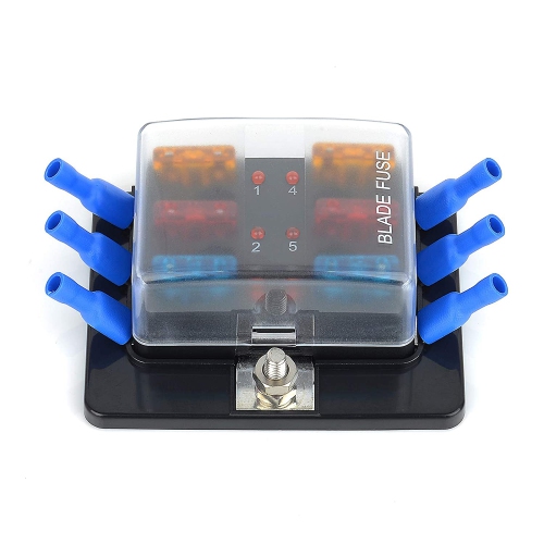 6 Way DC 12~32V Blade Fuse Box Holder Fuse Block with Fuses Terminals with LED Warning Light Protection Cover for Automotive Car Boat Marine Trike