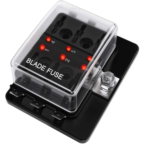 6 Way DC 12~32V Blade Fuse Box Holder Fuse Block with Fuses Terminals with LED Warning Light Protection Cover for Automotive Car Boat Marine Trike
