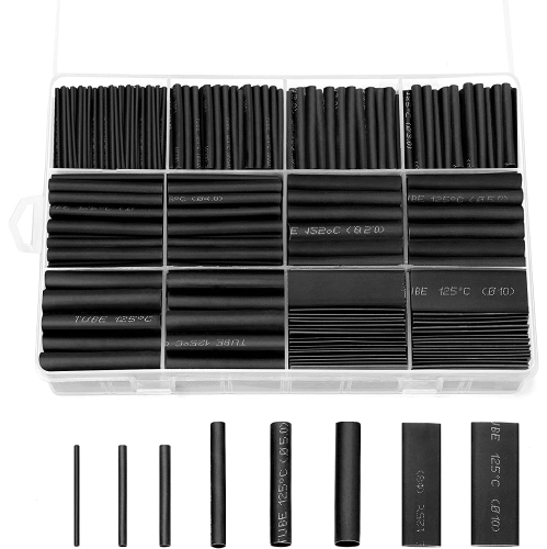 DOLAER  730 PCs 2:1 Heat Shrink Tubing Kit 8 Sizes Assorted Sleeving Tube Wrap Cable Wire Kit for Diy In Black