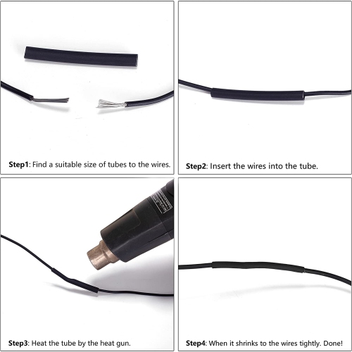730 tubes thermorétractables 2:1, 8 tailles, câbles d'enroulement de tube de rotation assortis, noir à installer soi-même
