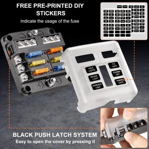 6 Way Blade Fuse Block, 12V Waterproof Fuse Box Holder, 6 Circuit Negative Bus Fuse Box with LED Indicator for Automotive Car Truck Boat Marine RV Van