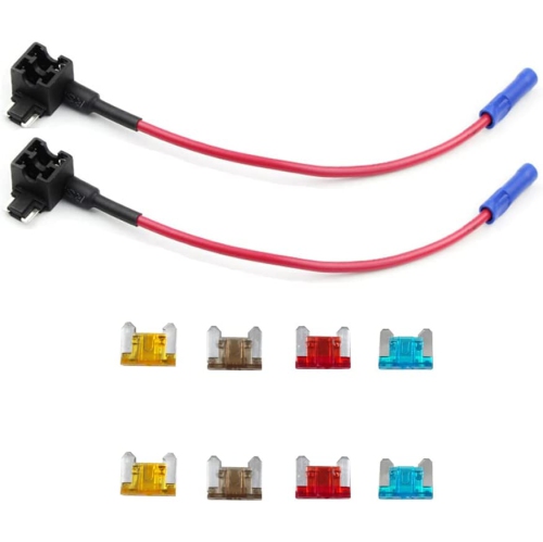 DOLAER  Automotive Car Truck 2 Pieces 16 Gauge Add-A-Circuit Fuse Tap Adapter for Low-Profile Mini Blade Type Fuse + 8 Pieces Low Profile Mini Fuse