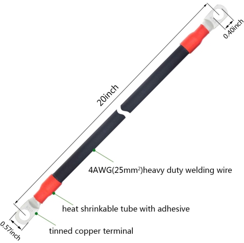2PC 4 AWG Gauge Battery Power Inverter Cables,Tinned Copper Terminal,Good for Solar,Auto,RV,Motorcycle,Car& Marine